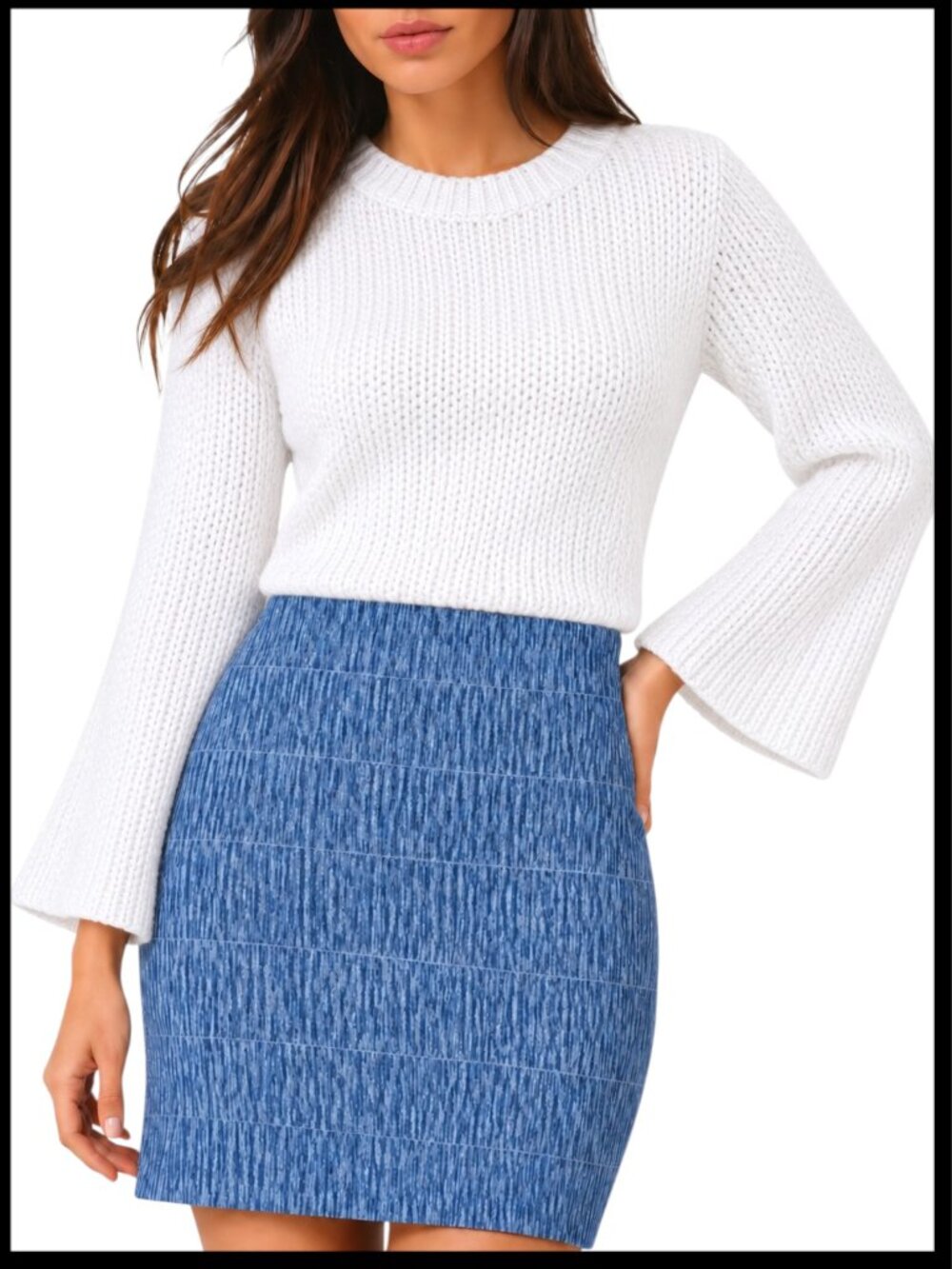BCBGMaxAzria Blue Ribbed Bandage Mini Skirt Bodycon Size S
